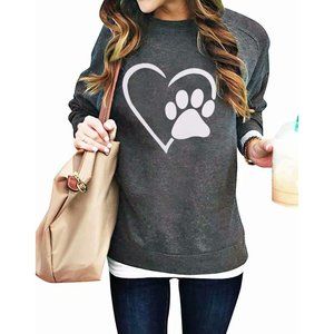 Heart Dog Paw Graphic Sweatshirt Women Cute Dog Shirts Long Sleeve Pullover Tops